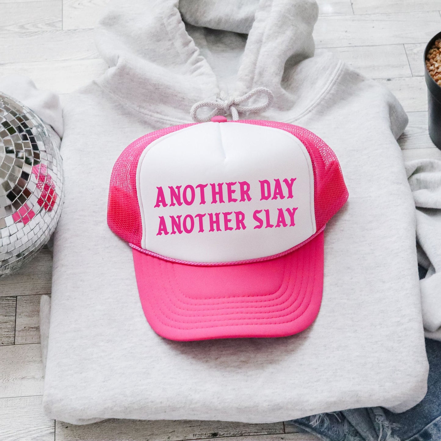 Another Day Another Slay, Sassy, Funny, Bright Pink Snapback Trucker Hat