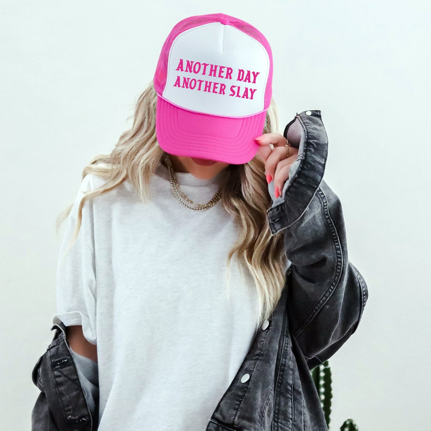 Another Day Another Slay, Sassy, Funny, Bright Pink Snapback Trucker Hat