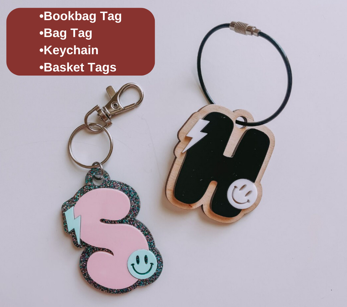 Letter Bag Tag - Smiley Face & Lightning Bolt