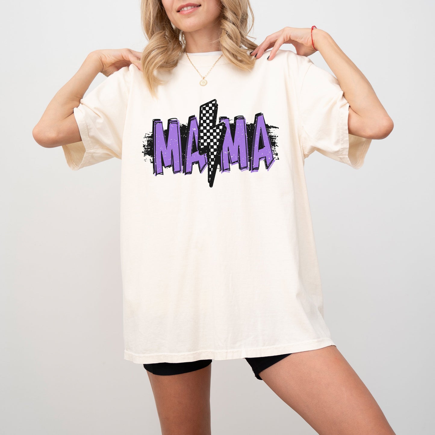 Mama Lightening Bolt, Retro, Checkered, Mother's Day, Mom Gift, Tshirt Comfort Colors T-Shirt