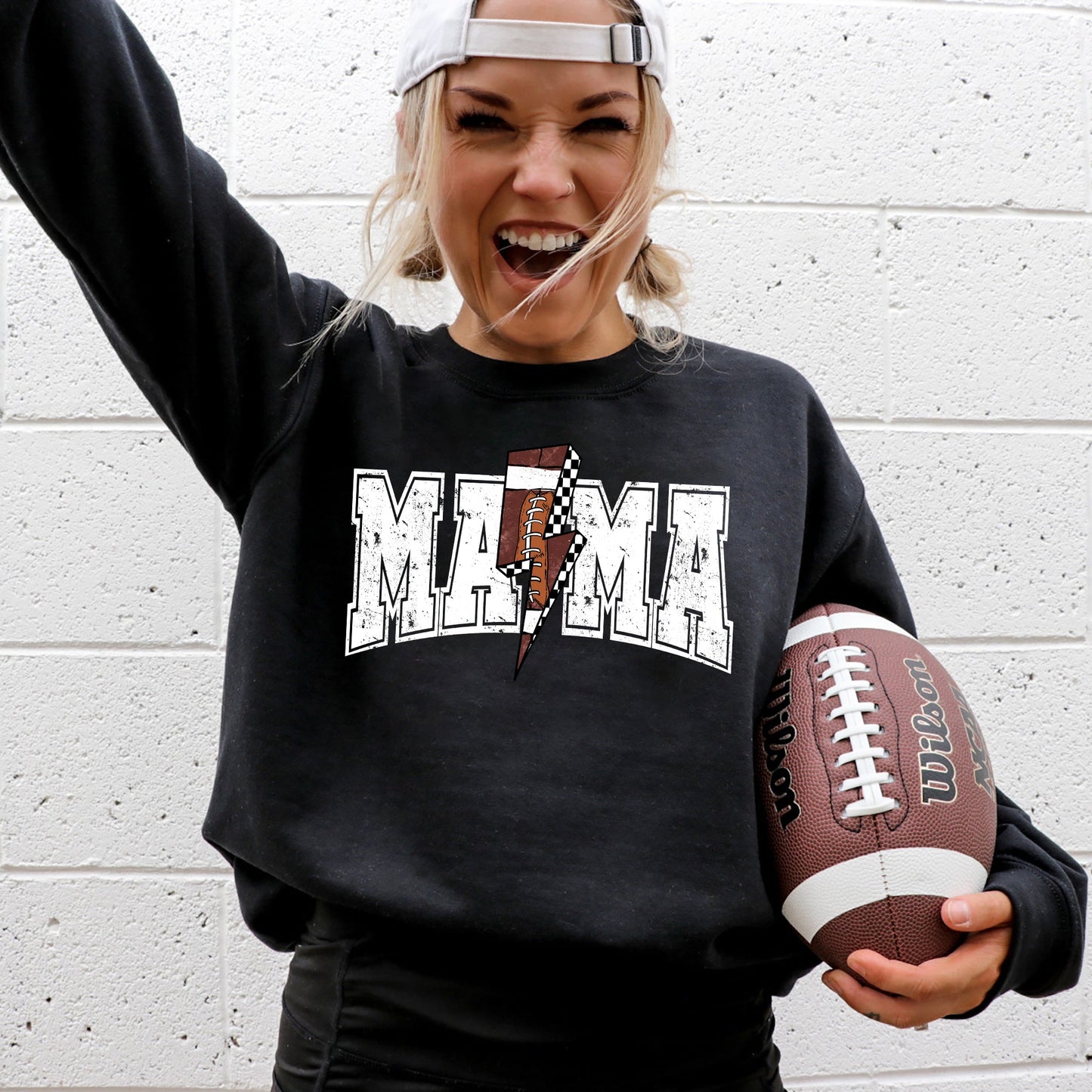 Mama, Lightening Bolt, Checkered, Football, Sports, Game Day, Big Game, Touchdown, Tailgate Party Sweatshirt