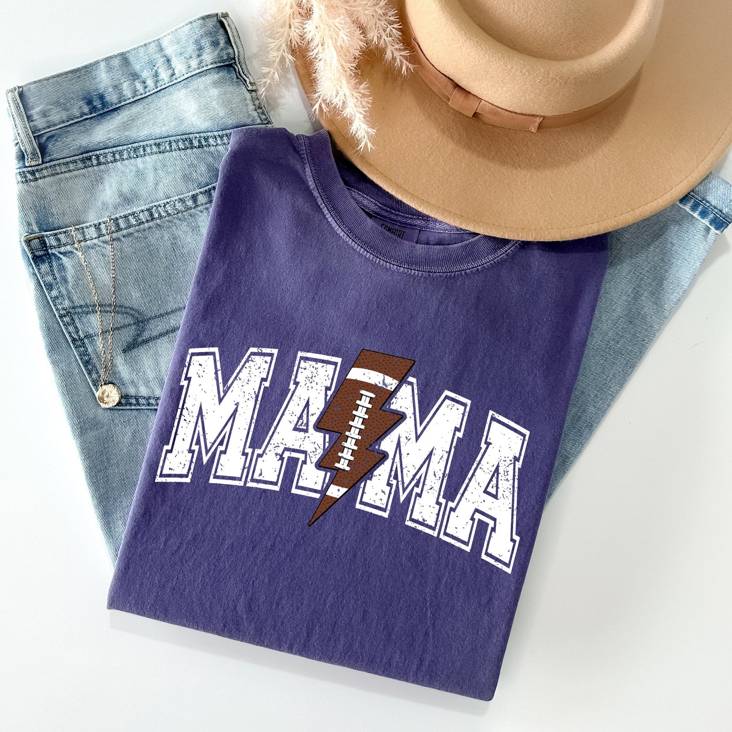 Mama, Lightening Bolt, Football, Sports, Game Day, Big Game, Touchdown, Tailgate Party Tshirt Comfort Colors T-Shirt