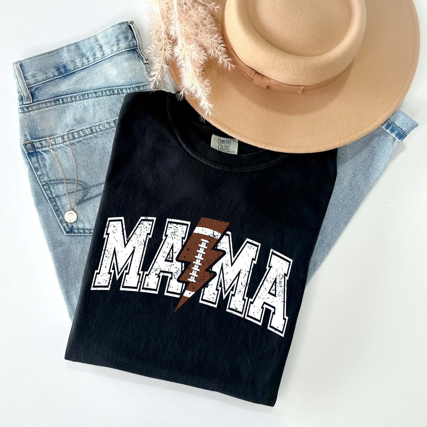 Mama, Lightening Bolt, Football, Sports, Game Day, Big Game, Touchdown, Tailgate Party Tshirt Comfort Colors T-Shirt