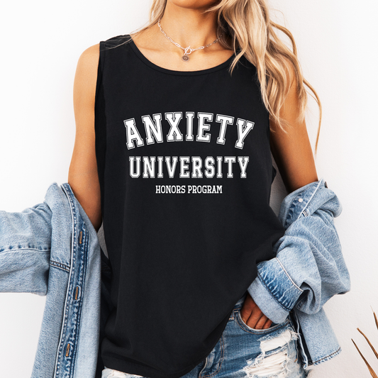 Anxiety University, Sassy, Sarcastic, Minimalist, Funny Comfort Colors Tank Top
