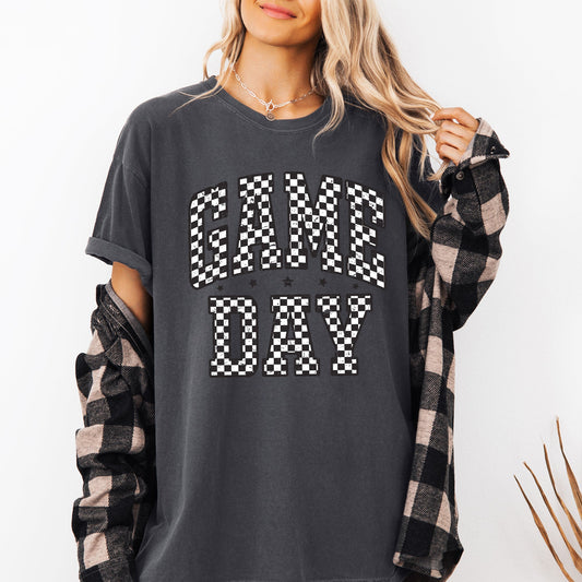 Game Day, Checkered, Football, Sports, Big Game, Touchdown, Tailgate Party Tshirt Comfort Colors T-Shirt